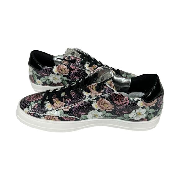 Anthropologie P448 John Flower Glitter Low Top Sneakers 38 8 New Black Floral - Picture 6 of 10